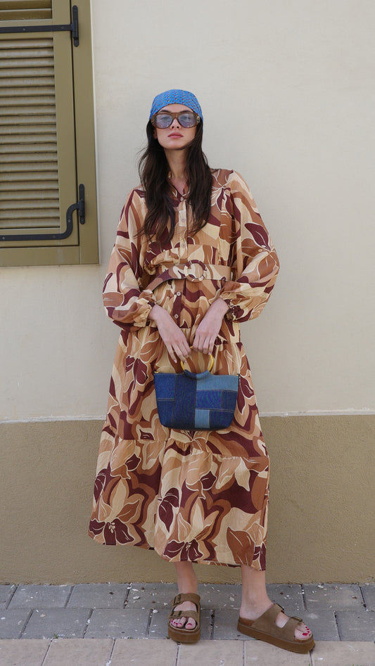 גלביה קומות כפתורים חגורה אוליביה | בז/חום