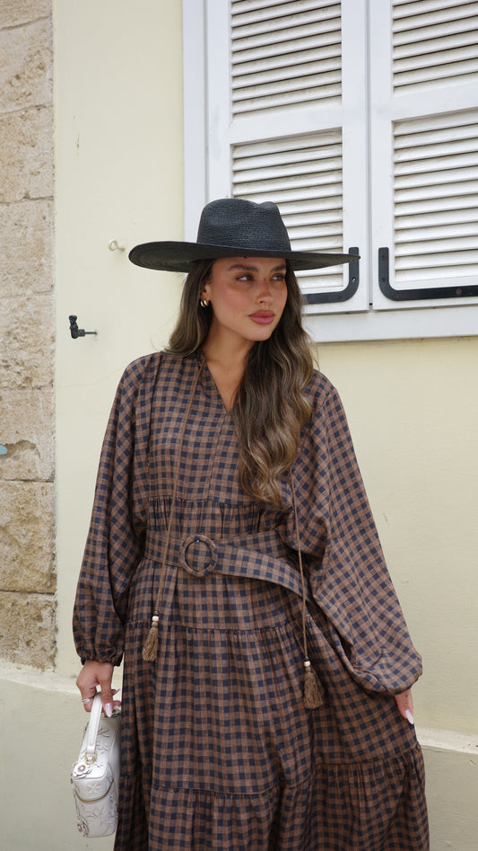 גלביה קומות פונפונים משבצות | חום