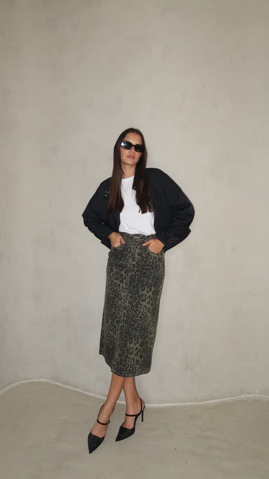 חצאית מידי דריל מנומר | ירוק/אפור