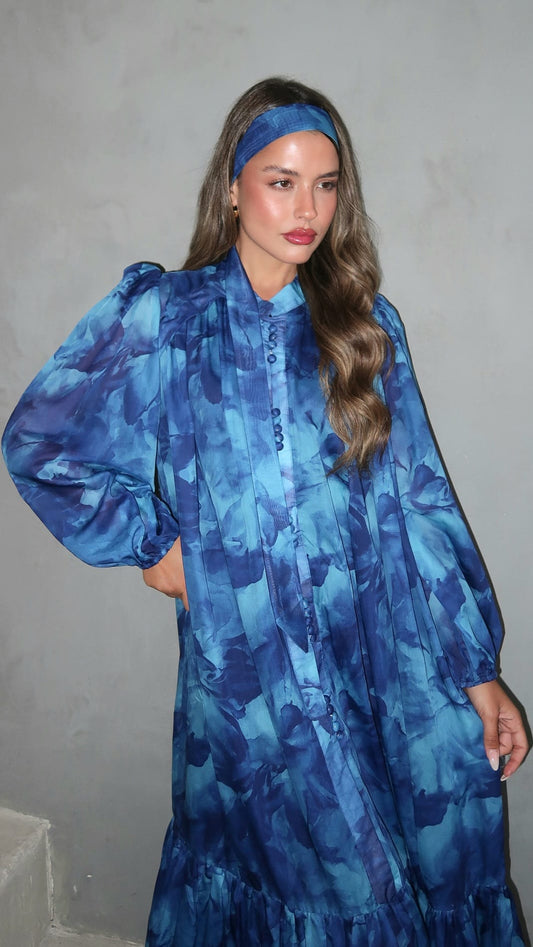 שמלת שיפון מודפס ולריה | כחול