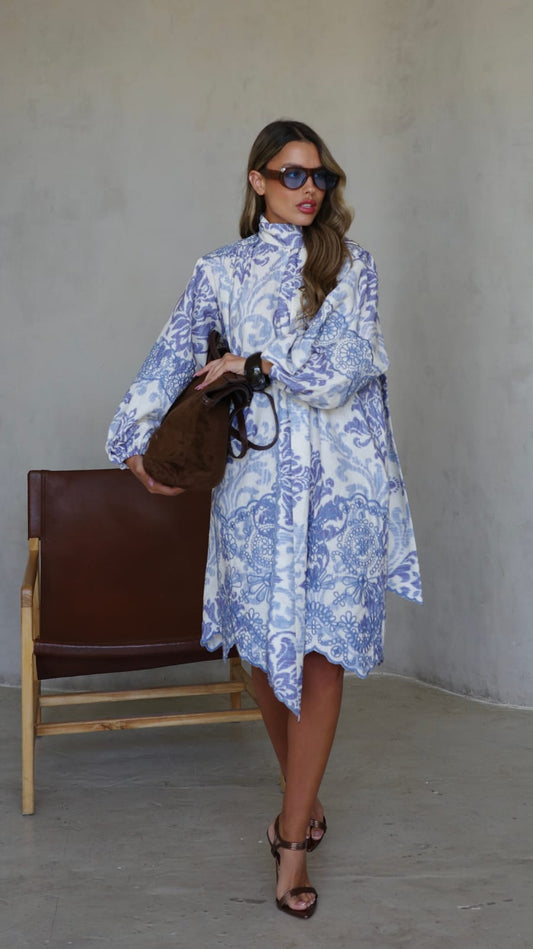 שמלת פפיון רקמות ולנטינה | תכלת