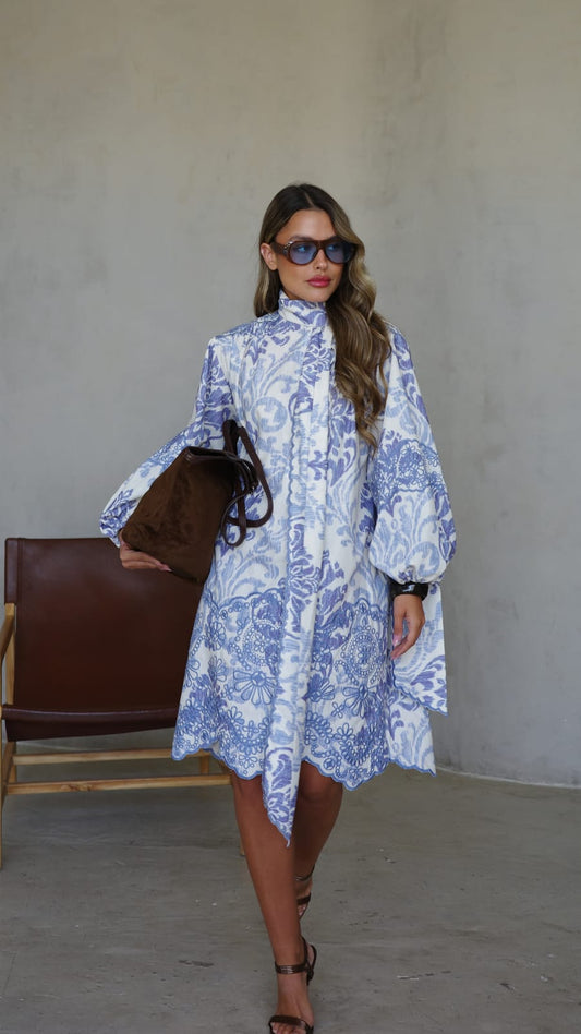 שמלת פפיון רקמות ולנטינה | תכלת