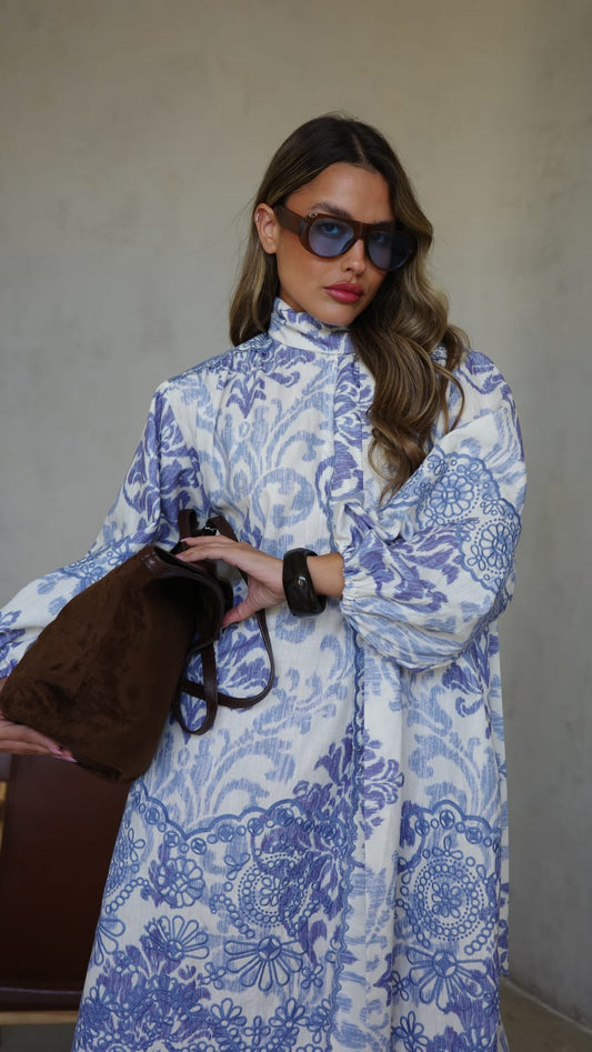 שמלת פפיון רקמות ולנטינה | תכלת