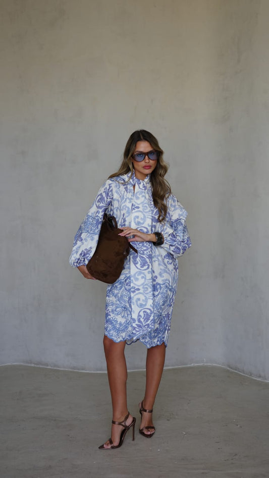 שמלת פפיון רקמות ולנטינה | תכלת