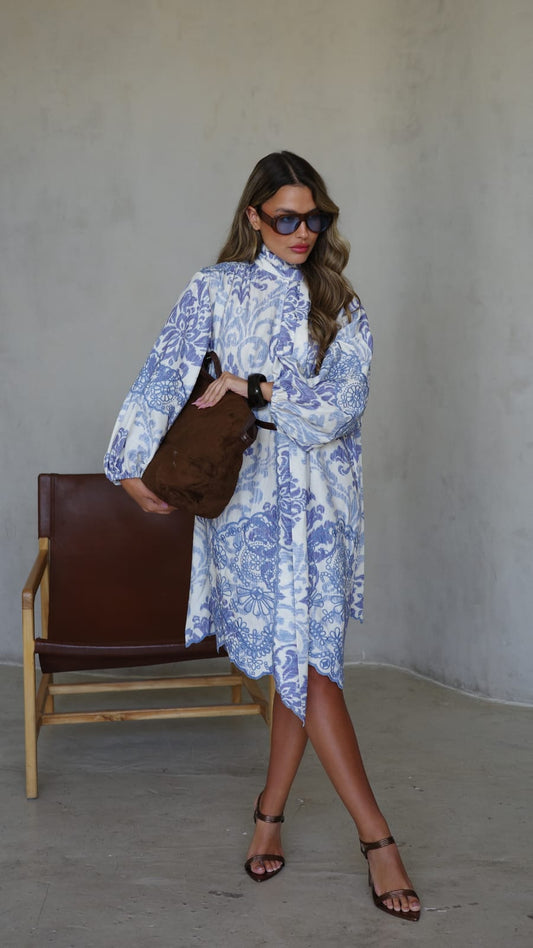 שמלת פפיון רקמות ולנטינה | תכלת