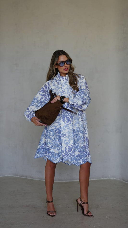 שמלת פפיון רקמות ולנטינה | תכלת