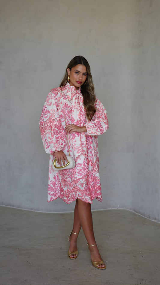 שמלת פפיון רקמות ולנטינה | ורוד