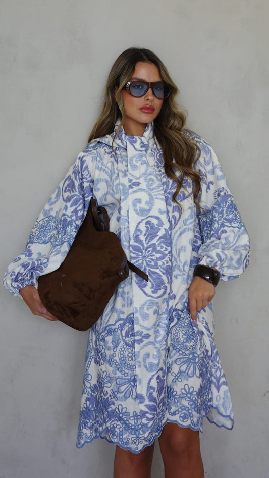 שמלת פפיון רקמות ולנטינה | תכלת