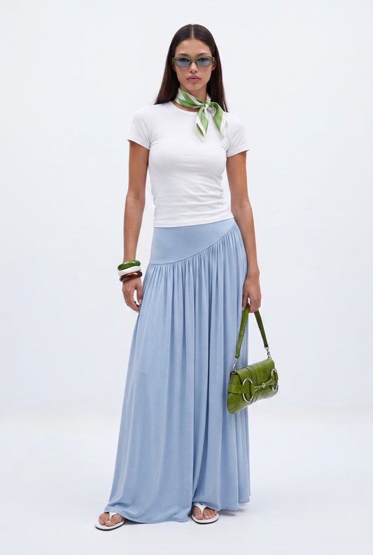 ÉLARA GATHERED MAXI SKIRT- תכלת