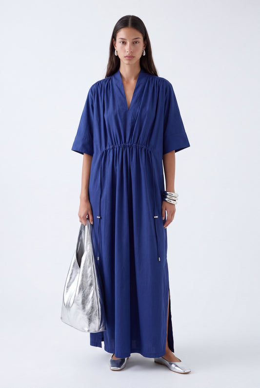 AURELIA CINCHED MIDI DRESS - כחול נייבי