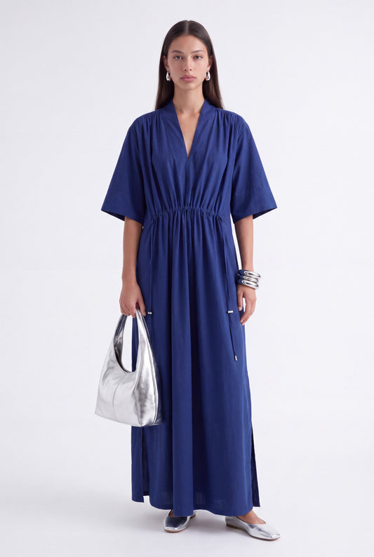 AURELIA CINCHED MIDI DRESS - כחול נייבי