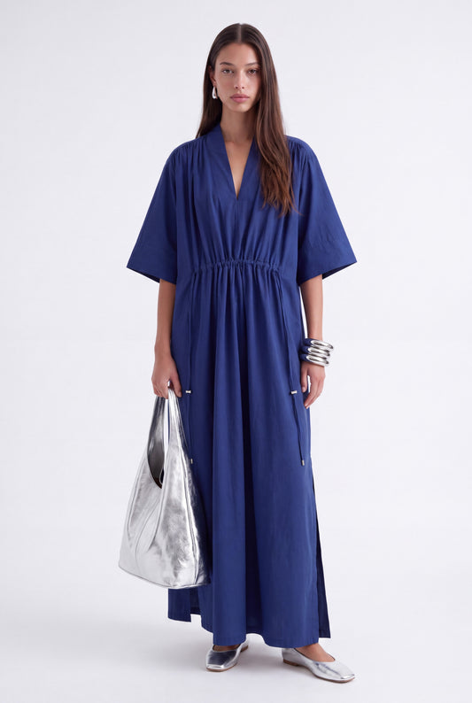 AURELIA CINCHED MIDI DRESS - כחול נייבי