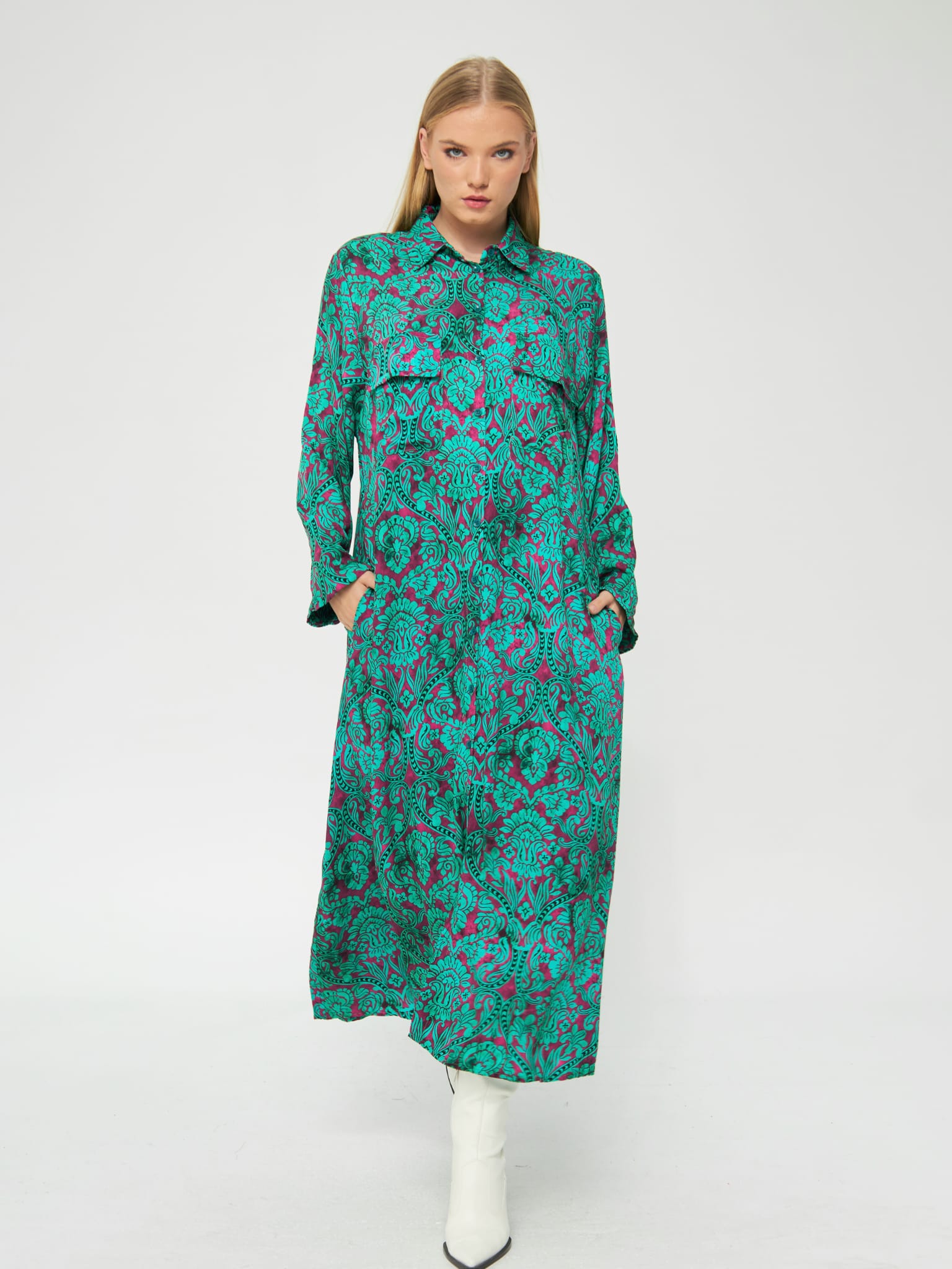 שמלת גלביה כיסים גרייסי | טורקיז