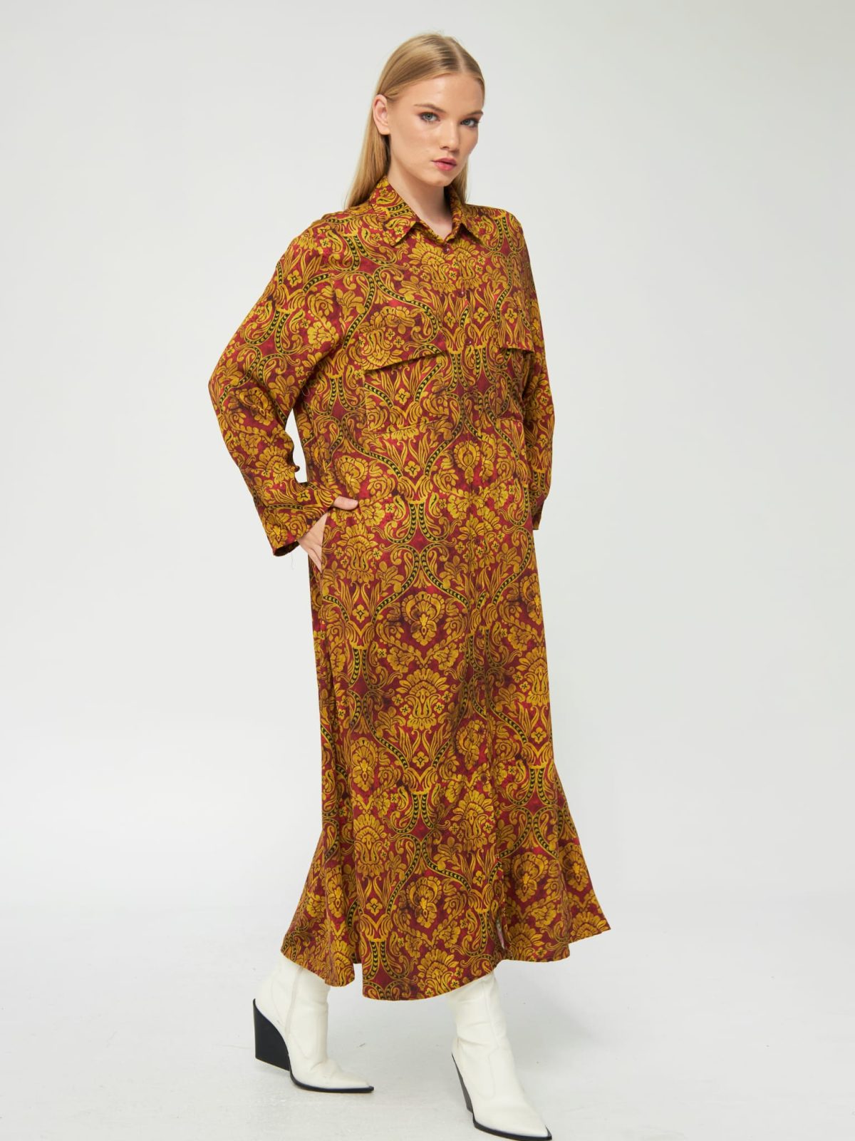 שמלת גלביה כיסים גרייסי | קאמל