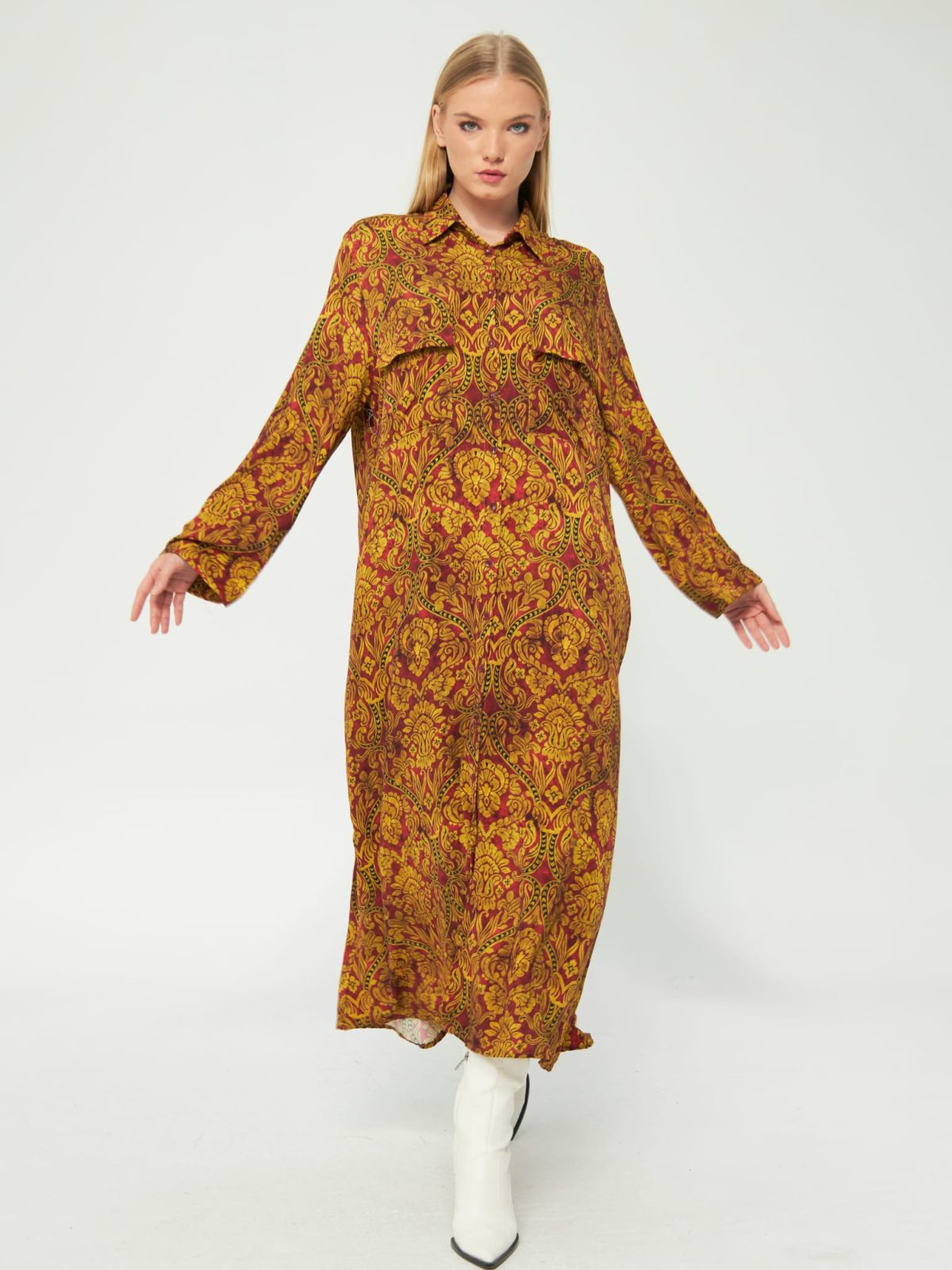 שמלת גלביה כיסים גרייסי | קאמל