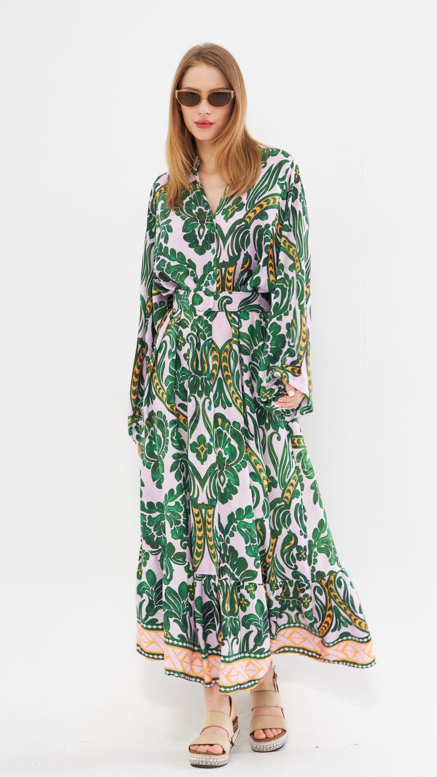 שמלת גלביה חגורה מלאניה | ירוק
