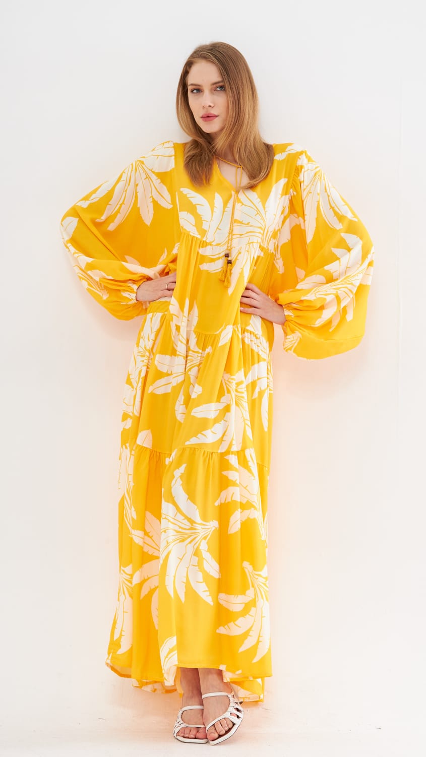 שמלת גלביה פונפונים פירנצה | צהוב