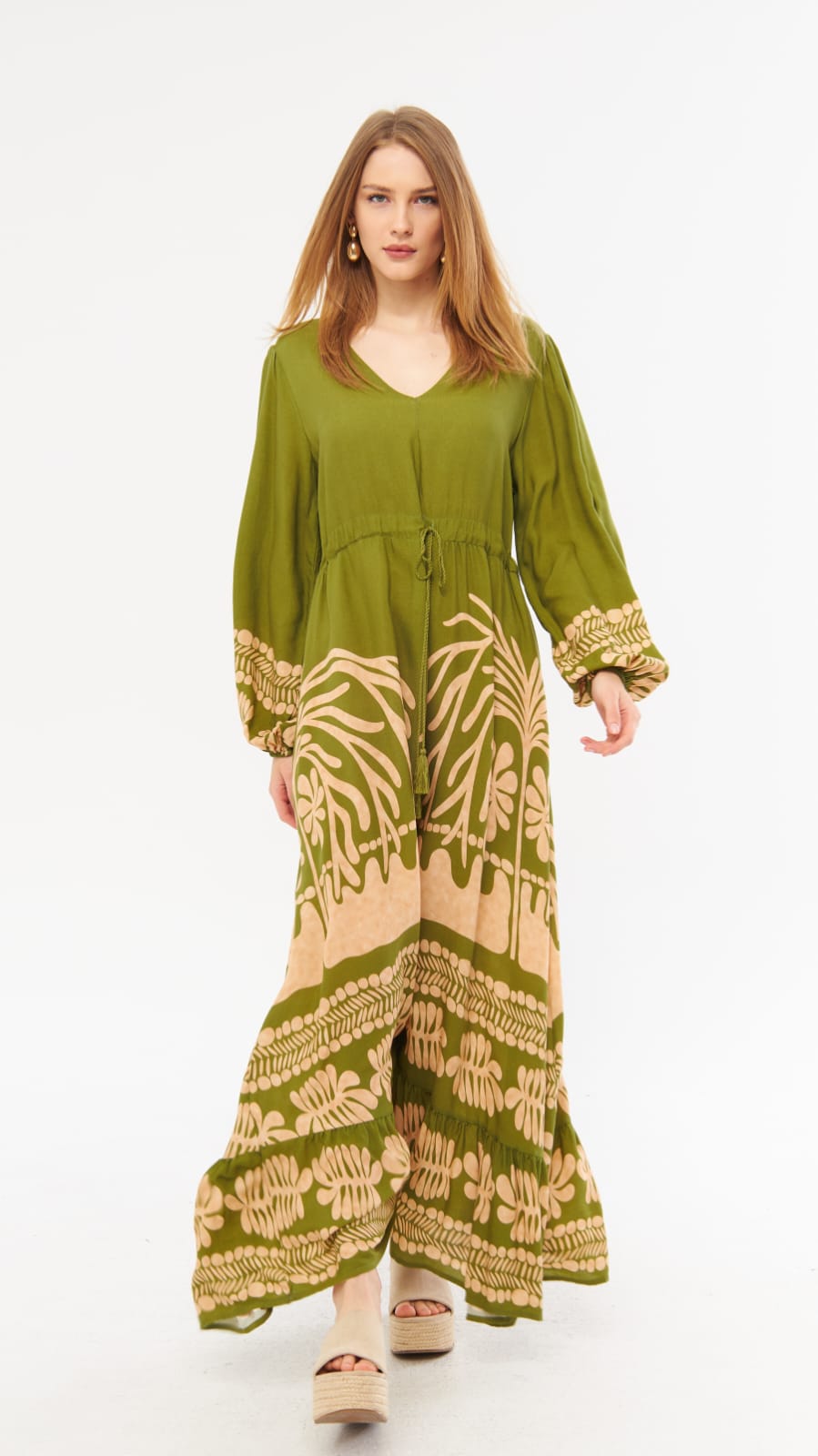 שמלת גלביה שרוך מותן מאיה  | ירוק